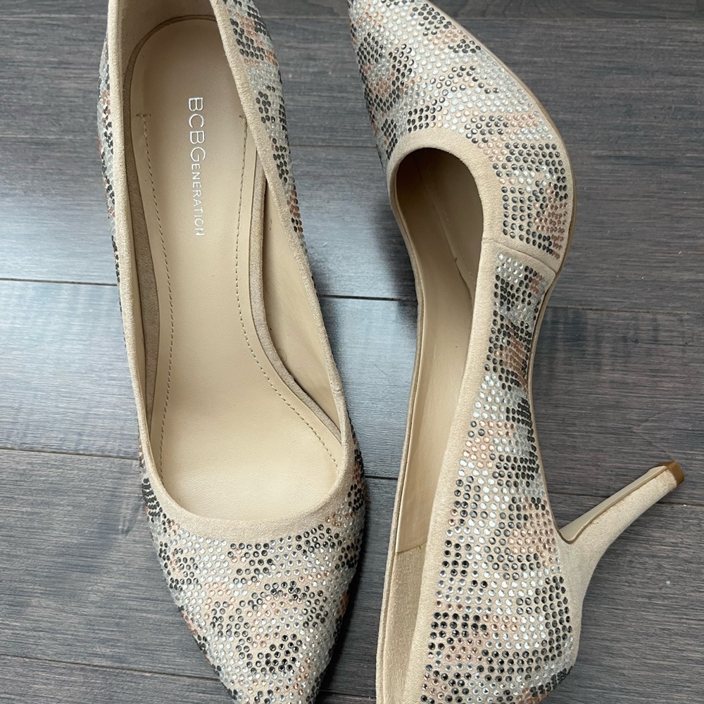 BCBGeneration Women's Beige Rhinestone Heels